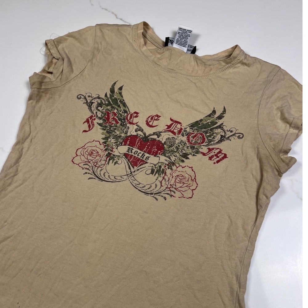 Self Esteem Graphic Tee Womens Large Tan Winged Heart Y2K Cap Top